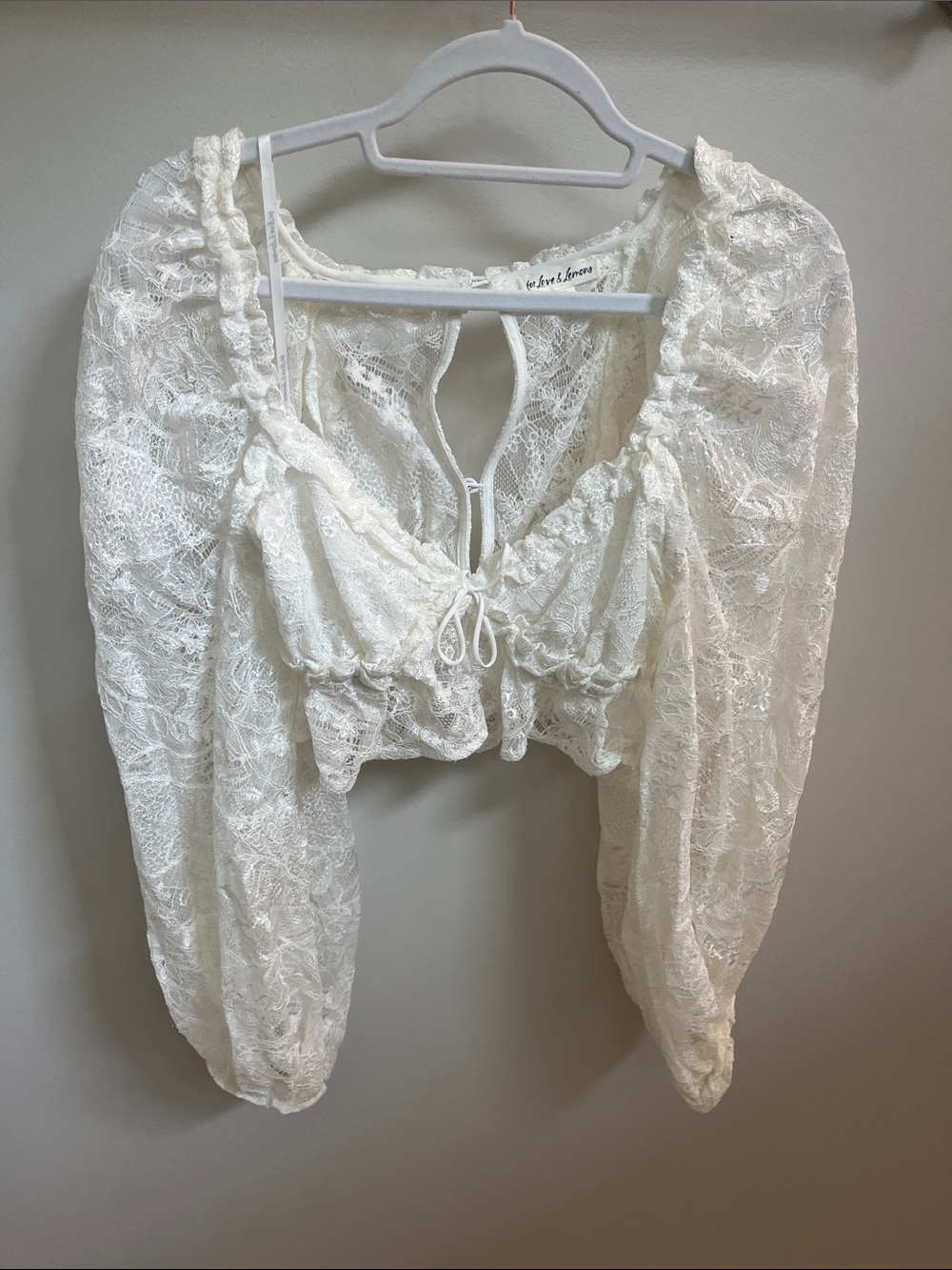 For Love & Lemons Ivory Lace Long Sleeve Crop Top